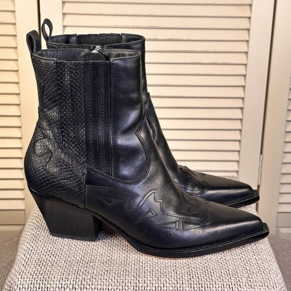 Dolce Vita Shoes - Dolce Vita Ramson Leather Western high Ankle Boots Booties Black Snake - Size 10